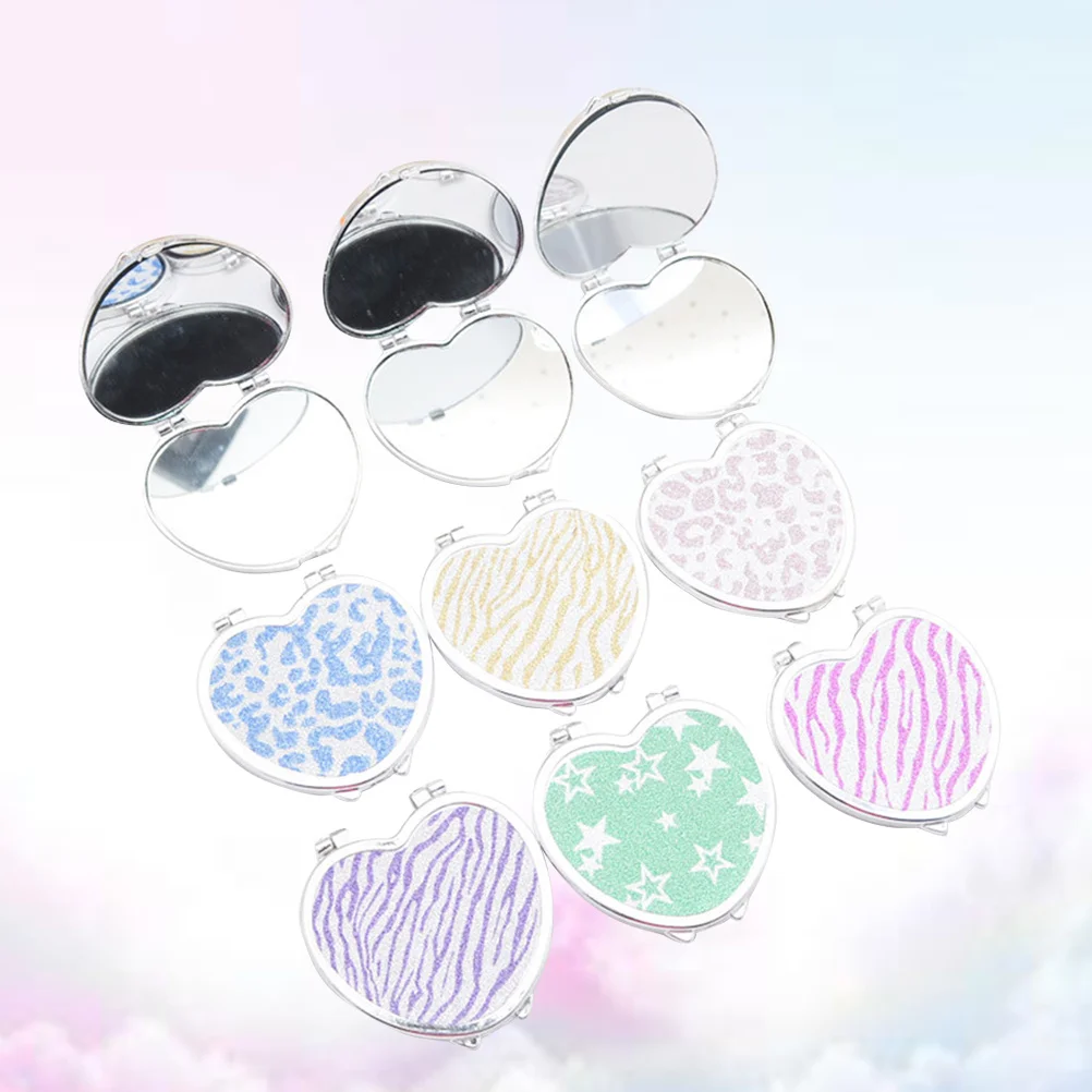 Heart Shaped Mini Folding Pocket Makeup Mirror Portable Double Side Compact Mirror for Women Purse Bathroom Gift