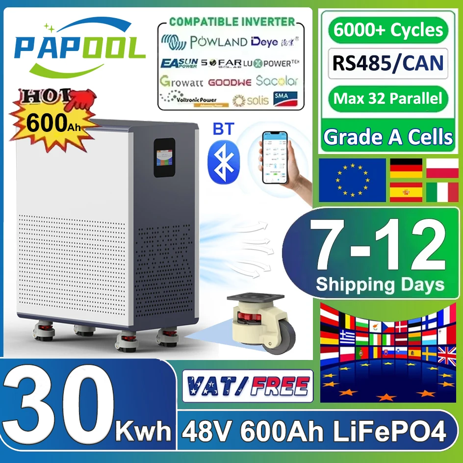 LiFePO4 Battery 48V 100Ah 5.12Kwh 6000+ Cycles Bluetooth BMS 12V 24V 200Ah 300Ah Lithium Battery For Soalr RV Golf Cart EU STOCK