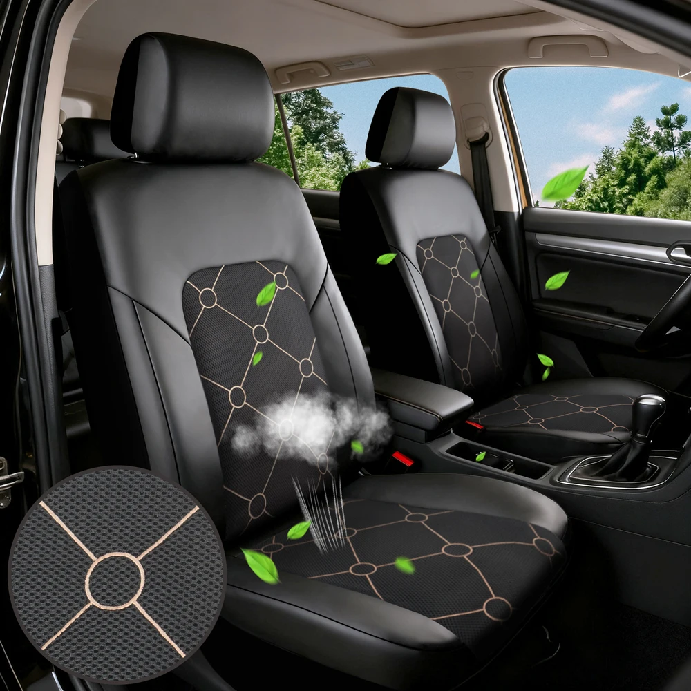 

Universal Breathable Airmesh Split PU Leather Car Seat Covers 5 Seat Fit For Most Car SUV Truck Vans Accessories Interior