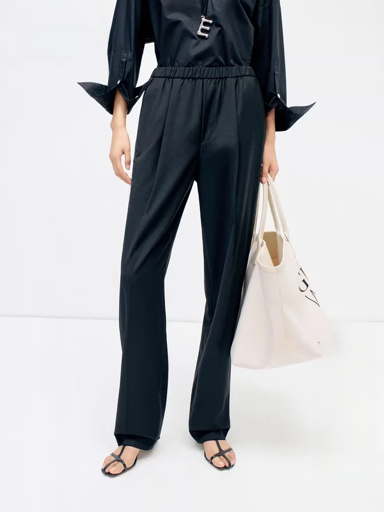 

Edition Women's Bla Elastic Waist Straight Leg Casual Pants Summer New Sle Loose Hem Casual Trousers Fem Premium