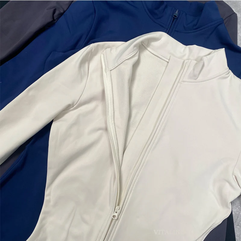 VITALINOVO Damen-Trainingsanzug mit Fleece-Futter, langärmlig, mit Reißverschluss, Yoga-Overall, Winter, warm, Thermo-Einteiler, figurbetonte Hose – Detail 9