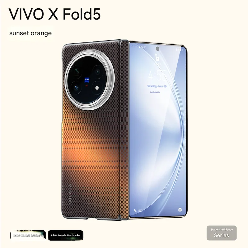 Business für Vivo X Fold 5, luxuriöse, ultradünne Leder-Faltscharniere mit Kohlefasermuster, magnetisch, für Vivo X Fold 5-Abdeckung