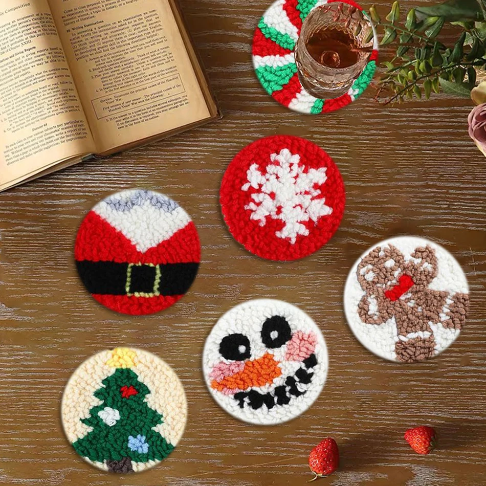 6pcs Punch Needle Embroidery Coaster Set For Adult Punch Needle Embroidery Set Christmas gift Tufting