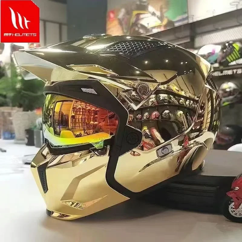 MT StreetFighter Motorcycle Helmet Detachable Combination Electroplated Gold Helmet ECE DOT Certification Full Face Casco Moto