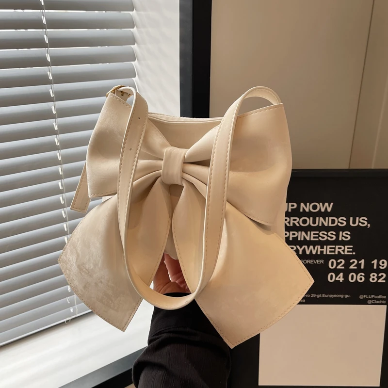 Pin Buckle Bow Decorated with Stitching Fashion Solid PU Shoulder Bag Personalized Crossbody Bag 2024 Hot Sale Bags for Women