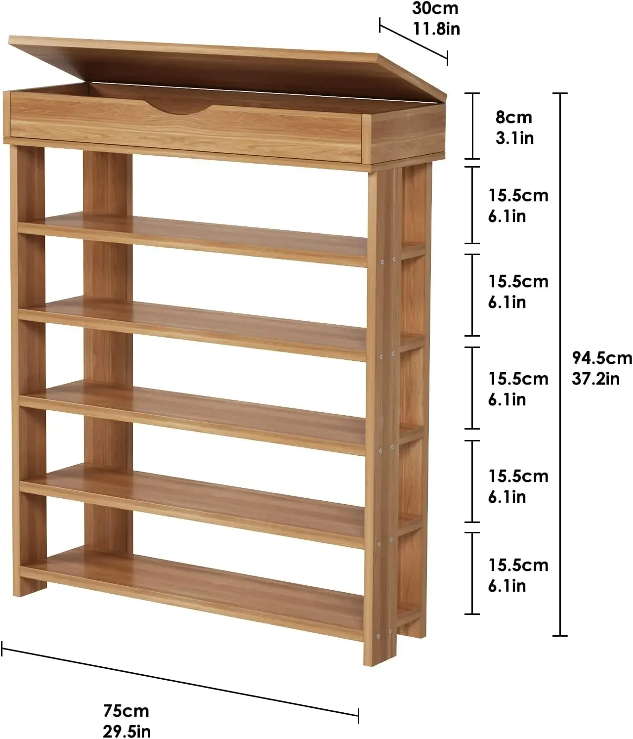 Wooden Composite Shoe Rack with 5 Levels Shoe Rack for Living Room Hallway, Size 75 x 24 x 94 cm, Teak