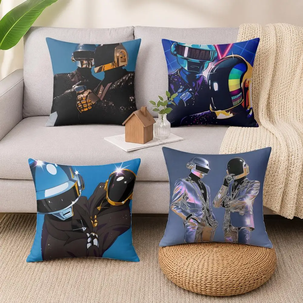 Rock Band D-Daft Punk Cushion Cover Wrinkle-Resistant Short Plush Cushion Covers Breathable Machine-Washable