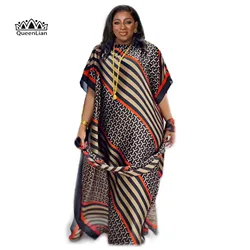 New Style Fashion Oversize African Women Clothing Dubai Dashiki Abaya Free Size Print Design With Scarf Loose Long Dress