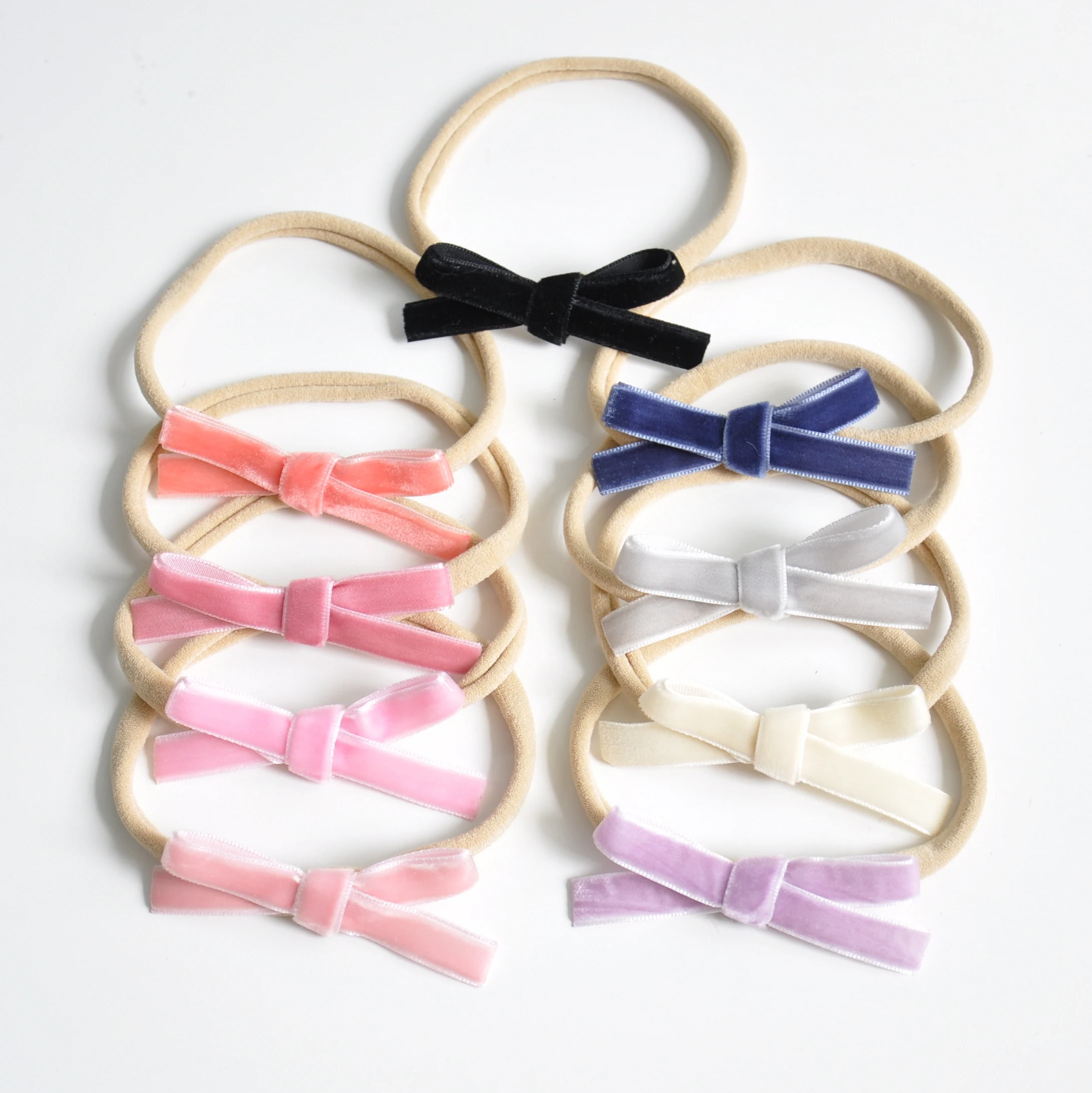 18Pcs/Lot  Velvet Ribbon Hair Bow  Nylon Baby Headband Handmade Mini Bow Hairband for Infants Newbron Hair Accessories