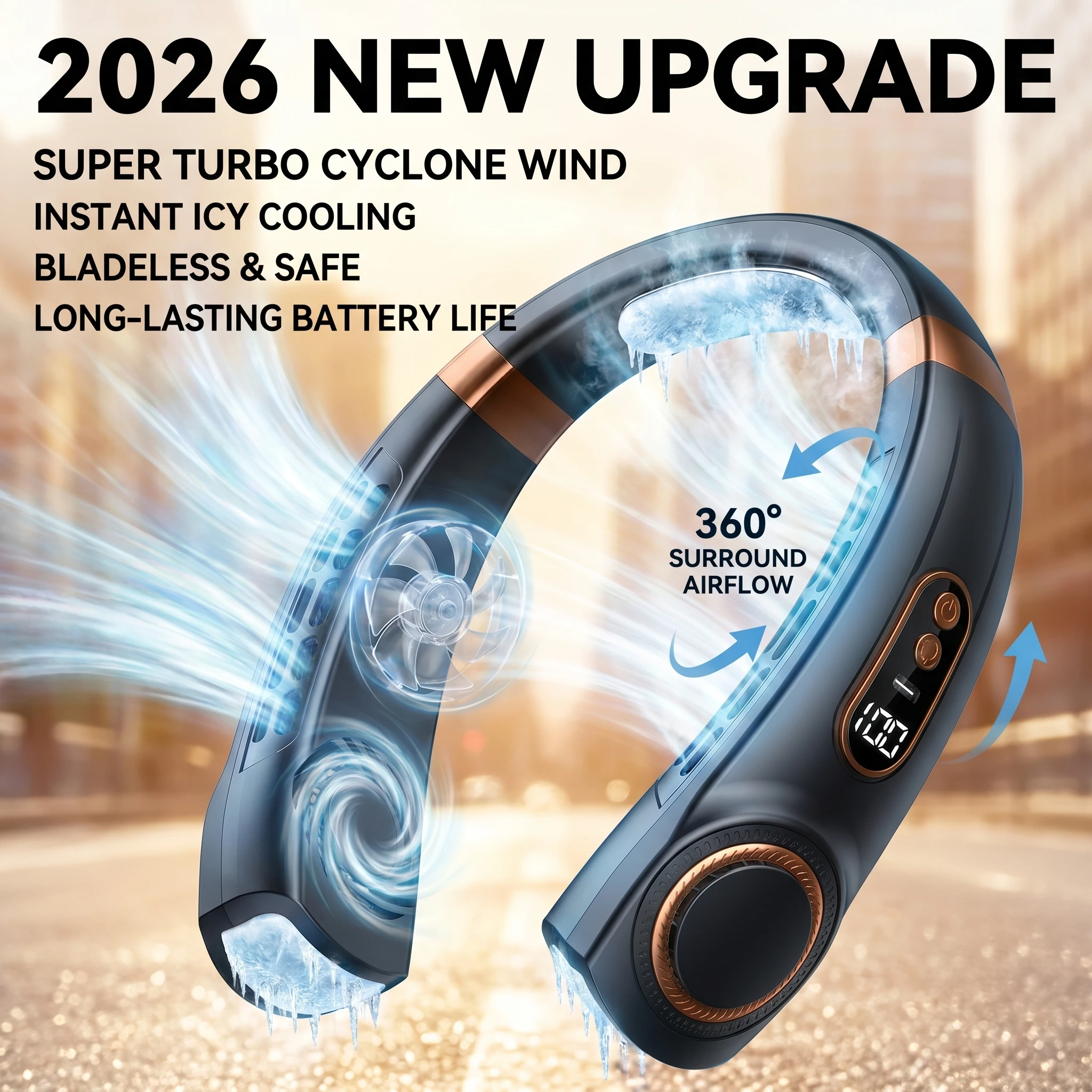 2026 New Upgrade 2025 Mini Hanging Neck Fan Portable Bladeless Neck Fan Air Cooler Digital Display Rechargeable Air Conditioner