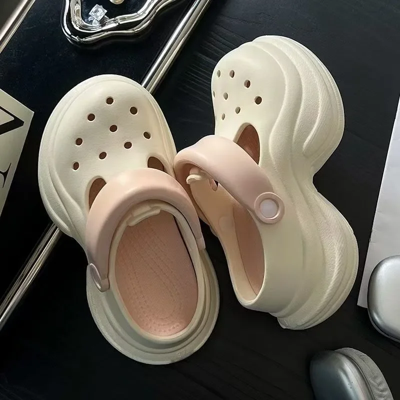 

Тапочки Baotou дышащие, легкие и универсальные, новые уличные женские сандалии и тапочки, увеличивающие рост на толстой подошве.