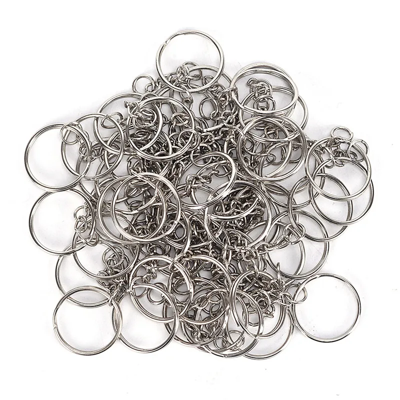 50PCS 25mm Polished Silver Keyring Keychain Split Ring Short Chain Key Rings DIY-F(x)