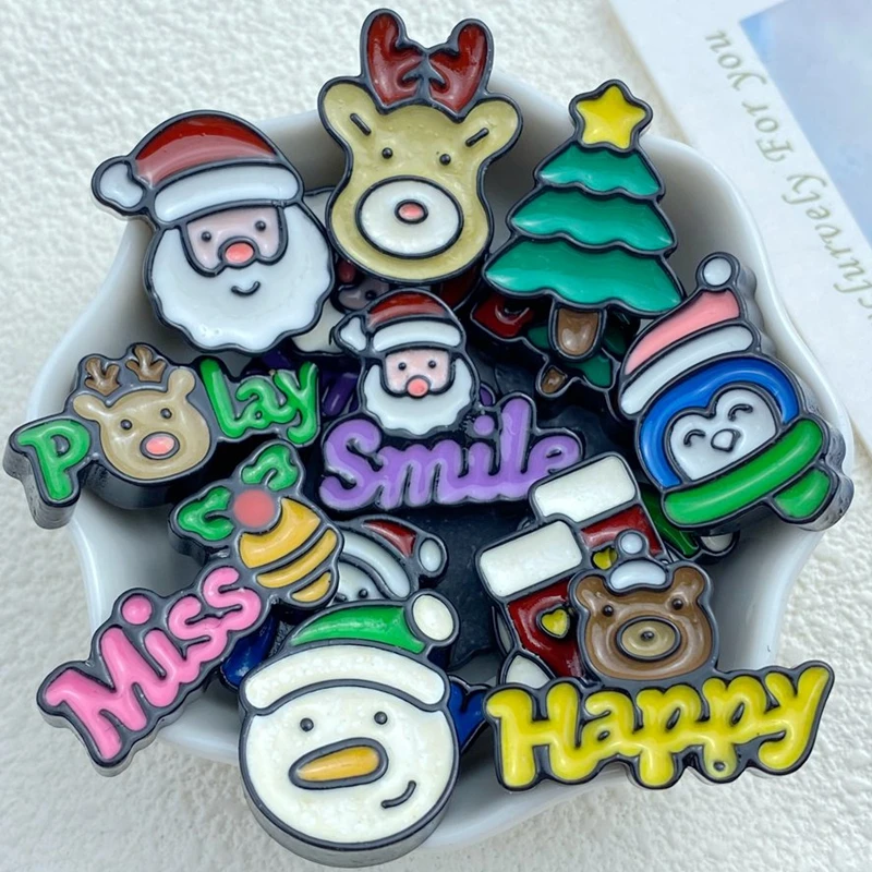 10Pcs New Cute Resin Cartoon Christmas Collection Series Flat Back Parts Embellishments For Hair Bows Accessories Free Shipping