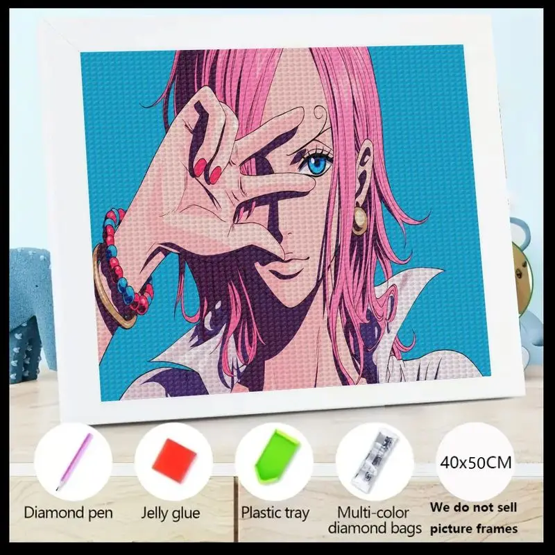 

1PC One Piece Jewelry Bonney 5D Diamond Painting Kit, DIY Full Drill Anime Girl Art, Vibrant Pink Hair Character Crystal Gem Pai