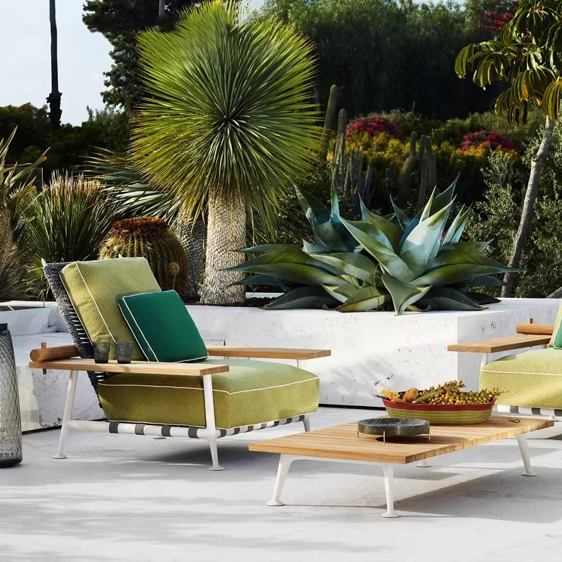 

Outdoor rattan sofa balcony living room weaving teak rattan garden outdoor chair courtyard open-air leisure Nordic furniture