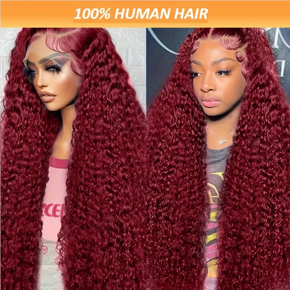 13x6 Transparent 99J Burgundy Lace Front Wig 100% Human Hair Brazilian 13x4 Curly Wave Lace Frontal Colored Wigs For Women