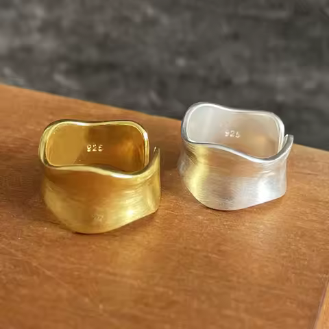 925 Sterling Silver Rings For Women Men Fine Jewelry Finger Adjustable Open Gold Shinning Ring For Party Birthday Gift