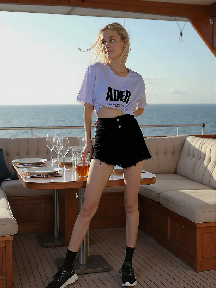 Shorts für Damen, hohe Taille, roher Saum, Taekwondo-Training, Kickboxen, bedruckt, Tanz, dünnes Loch, gerüschte Pumphose