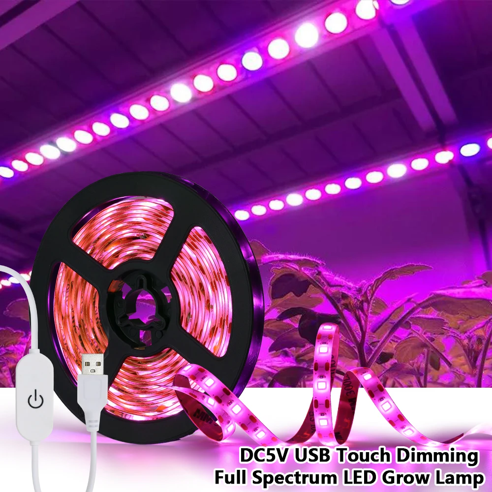 USB Dimming LED Grow Light Full Spectrum Switch Plant Light Waterproof IP65 DC 5V LED Strip Phyto Lamps For Vegetable Flower