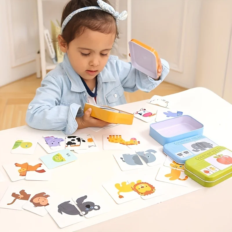 Puzzle Montessori Baby Zabawki edukacyjne dla dzieci w wieku 2 do 4 lat Maluch Drewniane puzzle 3D dla dzieci Żelazne pudełko Gry logiczne Zabawki