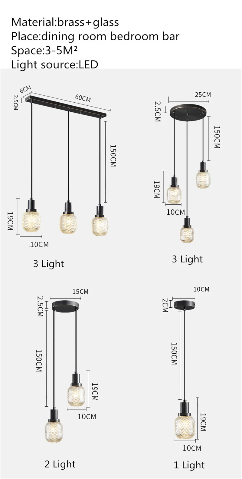 BERTH Modern Black Brass LED Pendant Lamp Creative Decorative Hanging Light For Home Bed Dining Room