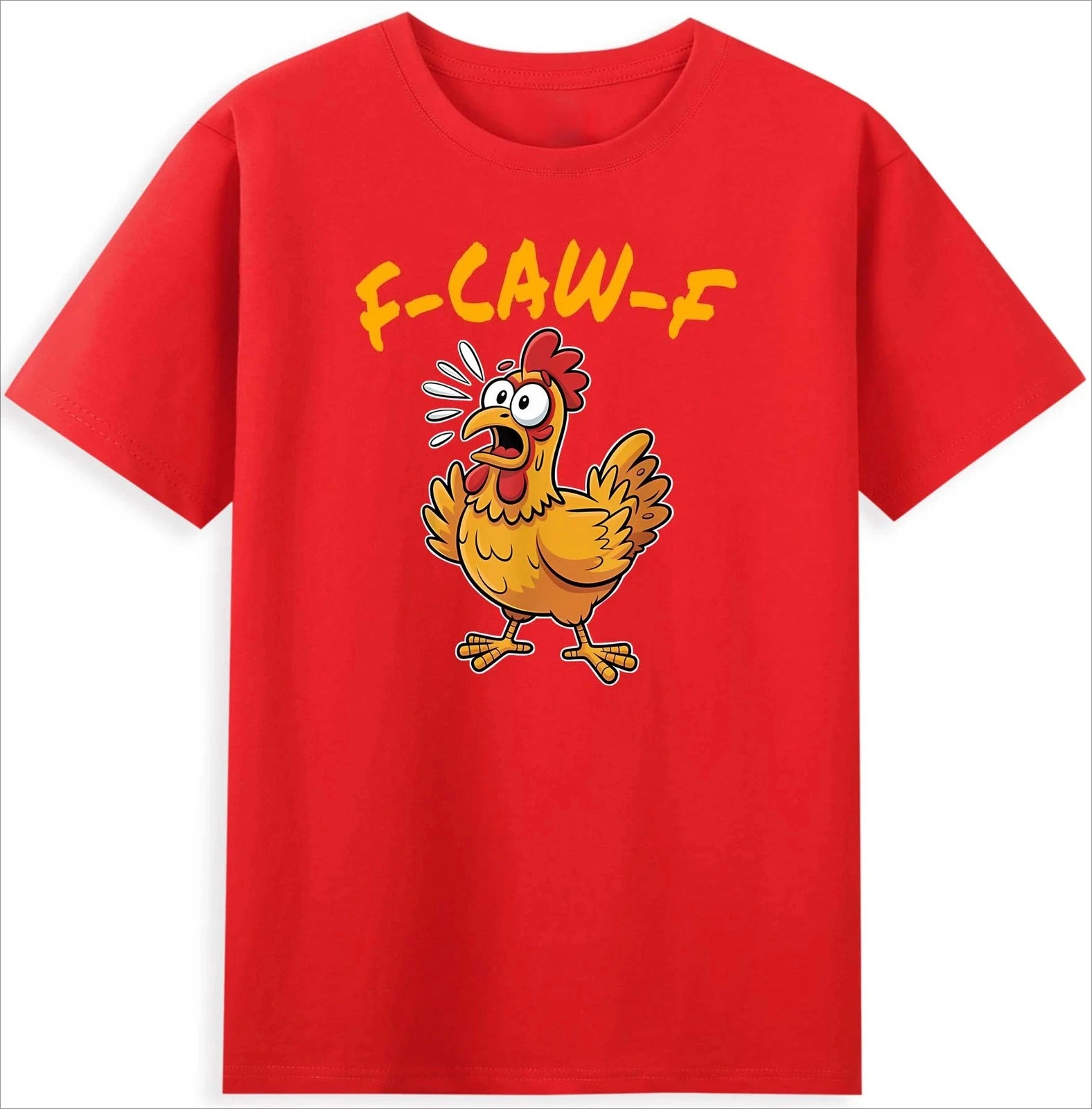 يتميز F-Caw-F على مرجع نكتة دجاج مثير للاهتمام مع تي شيرت رجالي ريترو برقبة دائرية مطبوع على كلاهما من الأمام والخلف