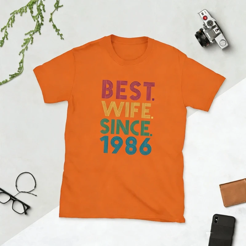 Best Wife Since1986 Wedding for Her Happy Anniversary Funny Retro Shirt Gift 33rd Idea Simple Letters Graphic Tshirts Unisex