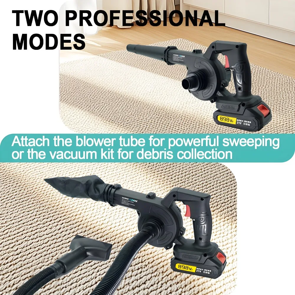 Soplador de aire y aspiradora inalámbricos 2 en 1 con batería de litio de 18 V, colector de hojas y polvo para limpieza de automóviles, computadoras y jardines