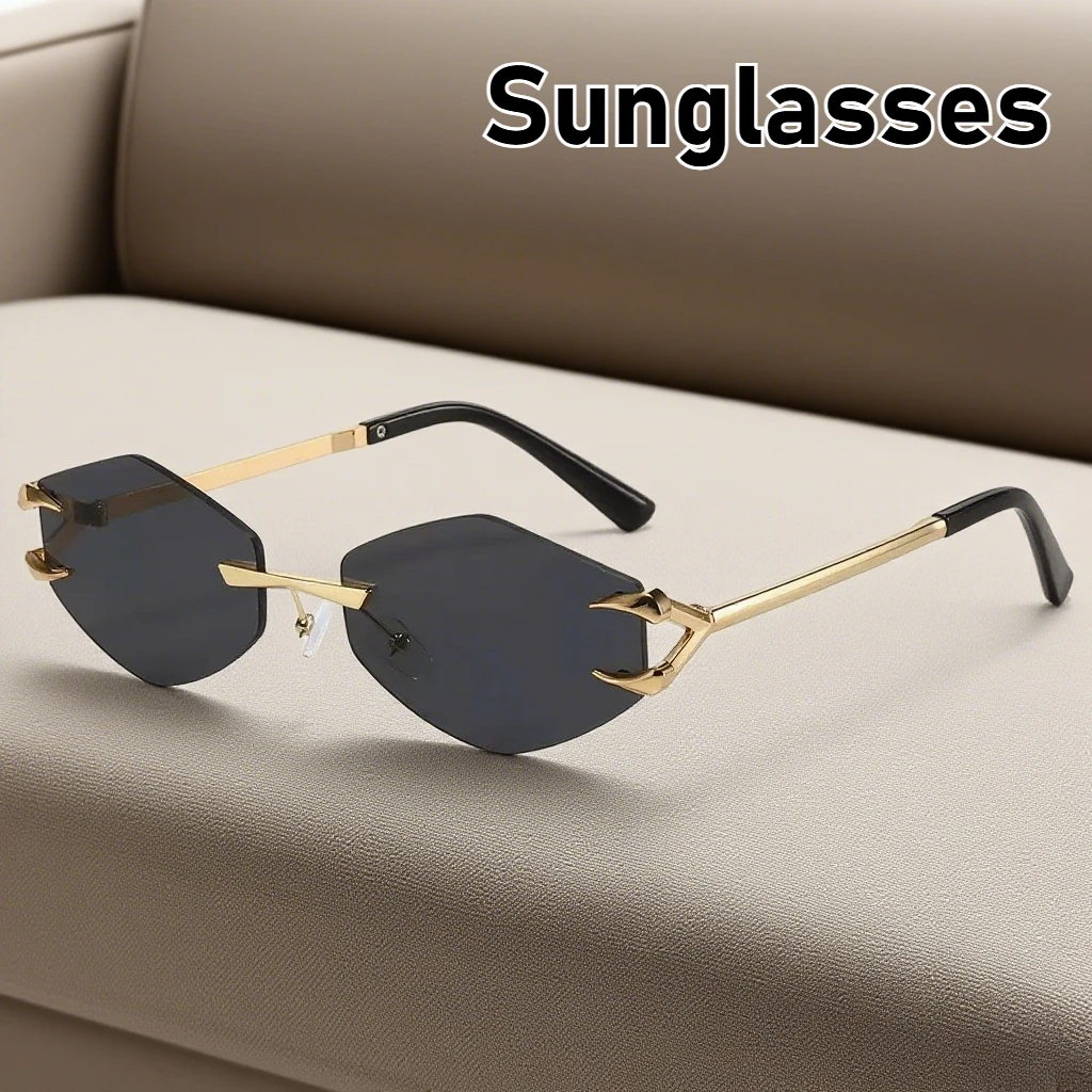 

Neutral Fashion Rimless Square Sunglasses Retro New Outdoor UV400 Sunglasses High Quality Small Frame Popular Metal Glasses
