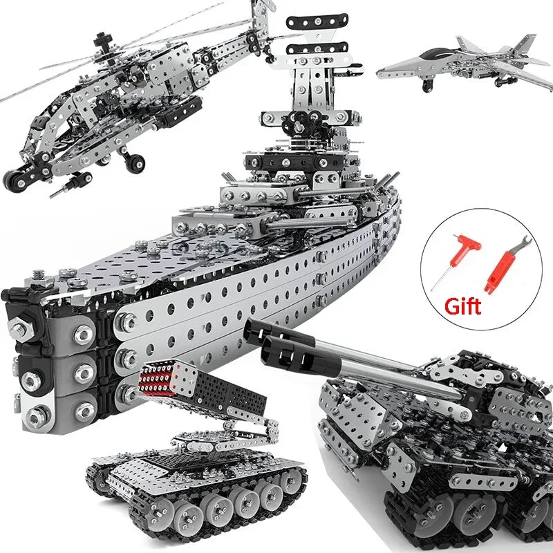 Assembled Building blocks Metal Toys Boys Highly Difficult Screws Nuts 3D Assembly Models Tanks Warships