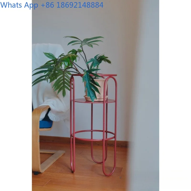 Vintage Red Flower Stand Indoor Minimalist Movable Design Balcony Flower Pot Living Room Modern Iron Art