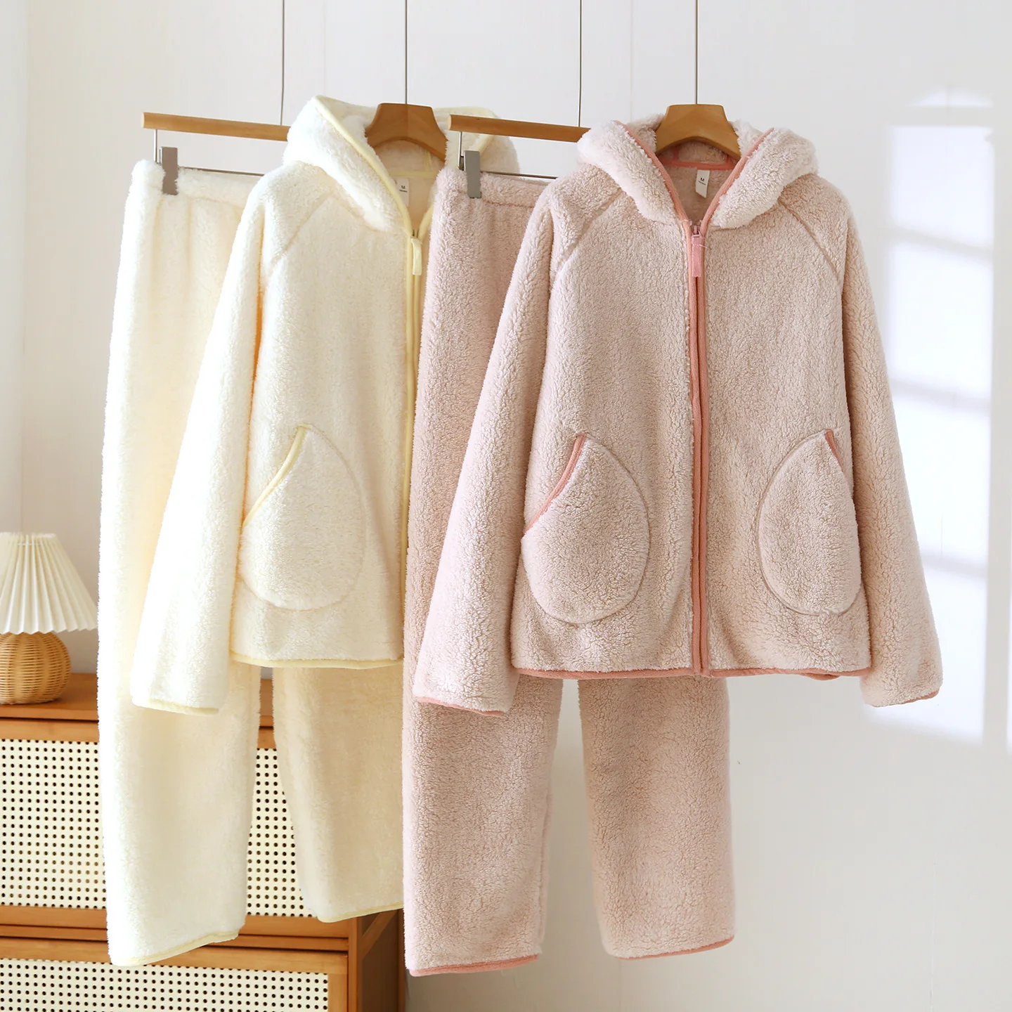 

Flannel Warm Pajamas For Women Sleeping Clothes Night Wear Female Women's Home Suit With Trousers Long Sleeve Nightwear