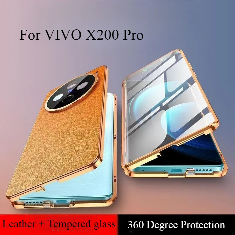Case For VIVO X200 Pro 360 Full Tempered Glass Leather Cover For
