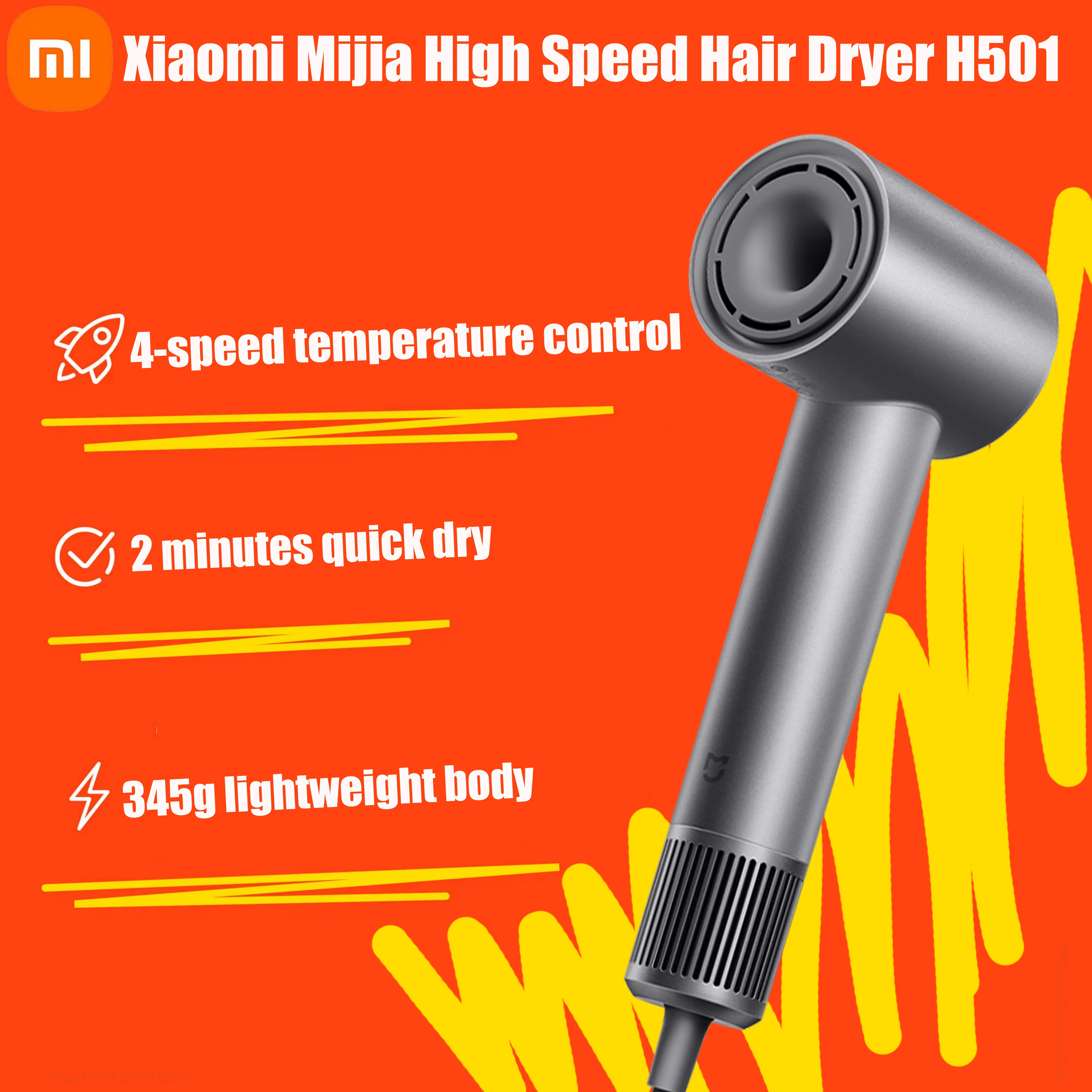 Original XIAOMI MIJIA H501 High Speed Anion Hair Dryer Wind 62m/s 1600W 2 Minute Quick Dry Professional Hair Care Negative Lon