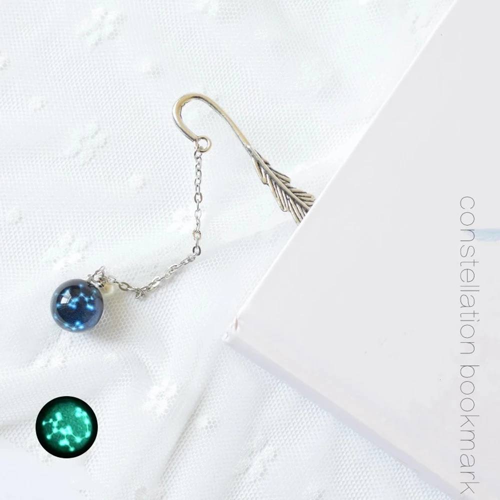 Teacher Gift Metal Book mark Feather Bookmark Reading Luminous Noctilucent Bookmark Bookmark 12 Constellation Bookmark Pendant