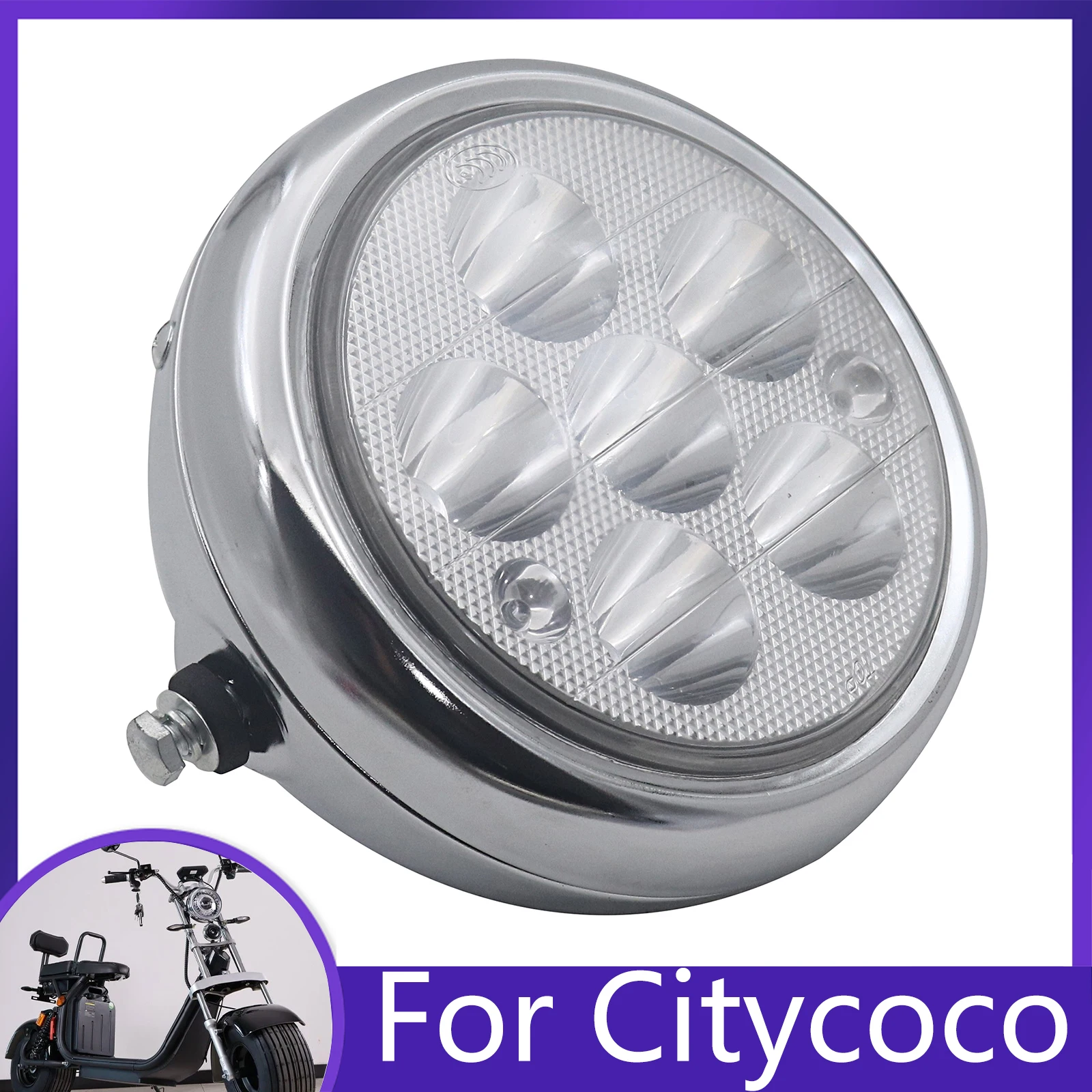 12V-80V 6 Beads LED Round Headlight 5 Inch Circular Lamp for Citycoco Electric Scooter Accessories