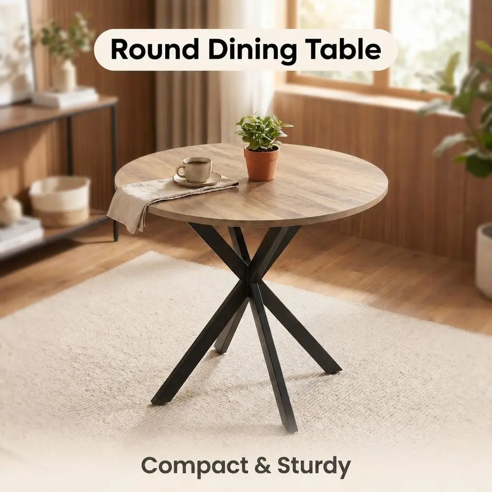 31.5 Inch Round Dining Table, Small Circle Kitchen Table With Metal Black Legs For 24 People,Modern Dining Room Table