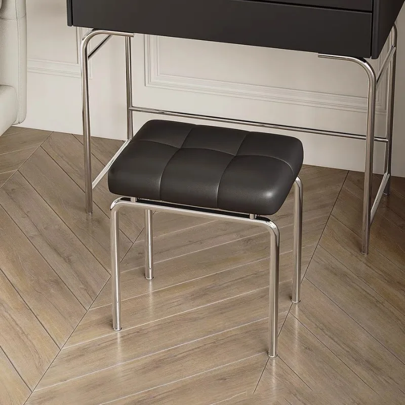 French Style Vanity Stool with Stainless Steel Legs Upholstered Seat Luxury Vintage Makeup Chair