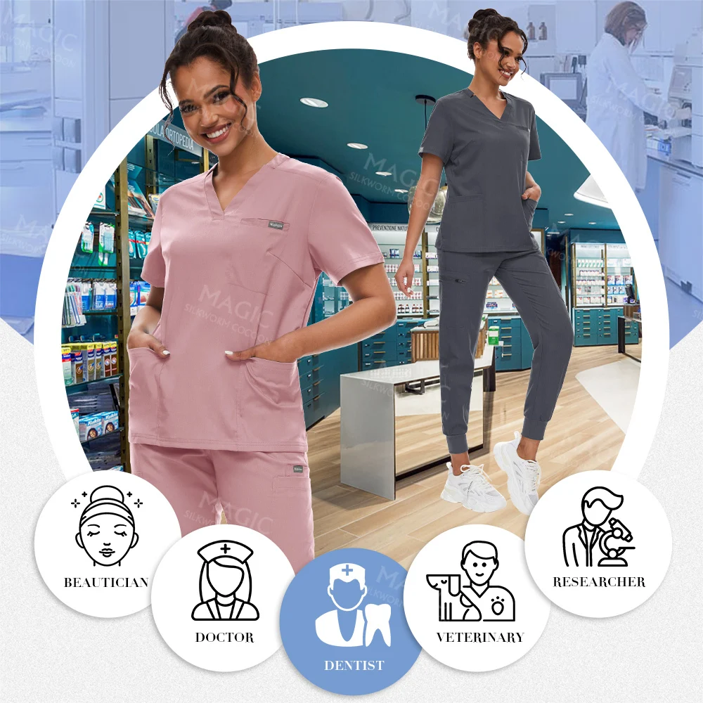 Pet Shop Doctor Medical Uniform Women Scrubs Sets Tops Jogger Pant Clothes Surgical Nurse Accessories Beauty Spa Salon Wokrwear