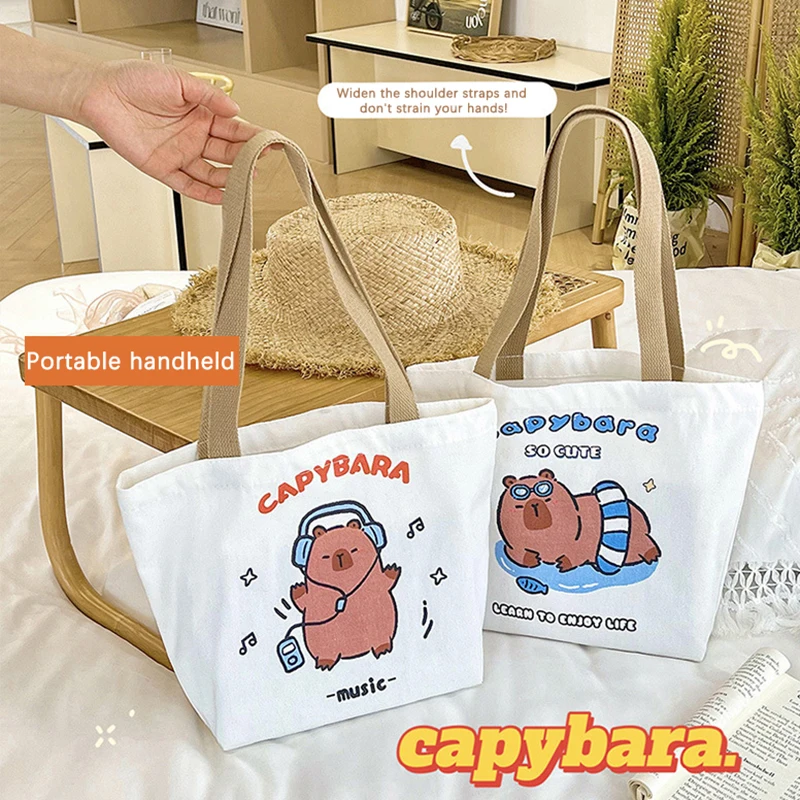 Cute Capybara Canvas Bag For Women Shopping Bag Environmental Storage Reusable Shoulder Tote Bag Cartoon Capybara Hand Bag Gift