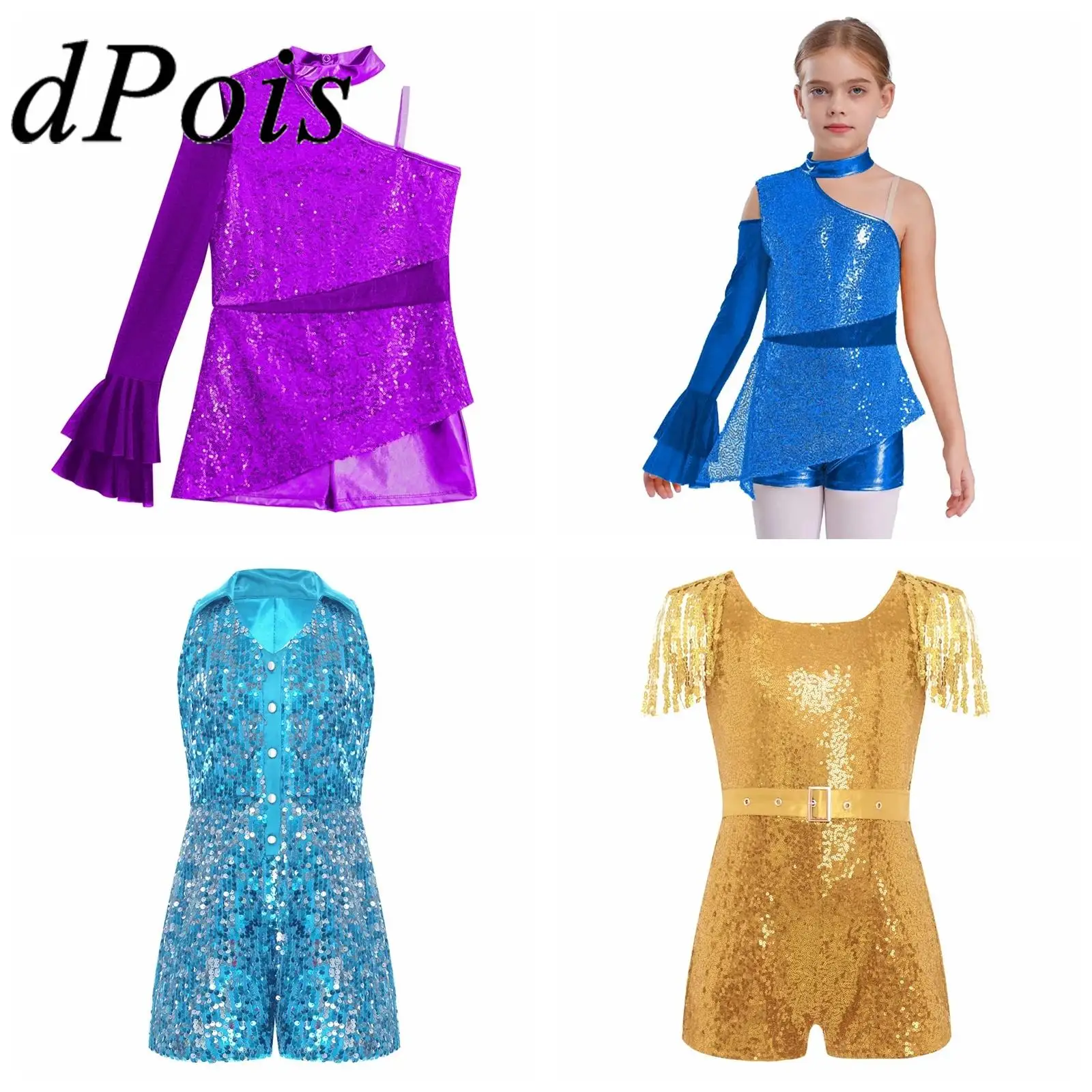 الفتيات ملابس رقص الجاز Unitard لامعة الترتر ارتداءها تشا تشا بذلة حفلة موسيقية أداء ارتداء الاطفال موضة قصيرة السروال القصير #1