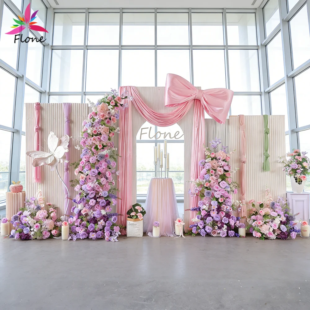 

H2.05M Полумесяц Фиолетовый Розовый Искусственный Цветочный Композиция - для Дня Рождения Фоновый Декор Фото Настенные Украшения FL2938