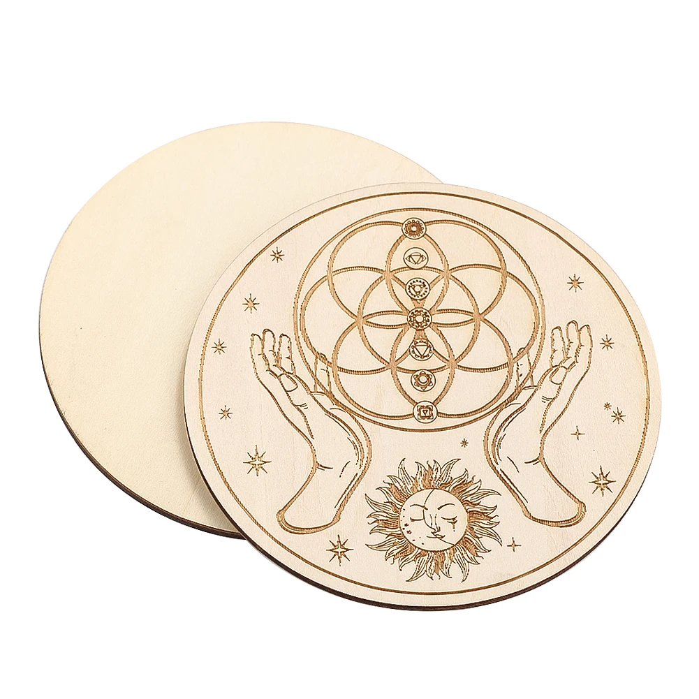 Wooden Coasters Crystal Stone Home Decoration Plate Insulation Pad Seven Chakras Twelve Signs Energy Board Yoga Meditation Props