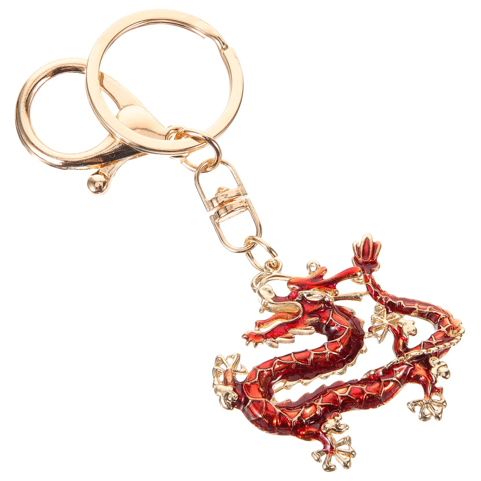 Chinese Dragon Keychain Golden Zodiac Pendant Accessories (Red) Bag Hanging Pendants Animal Wallets Handbag Metal for