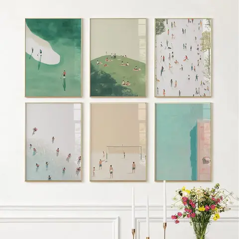 Minimalist Outdoor Sports Poster, Light Summer Green Leisure Scene, Suitable for Beach House, Home Living Room Decoration
