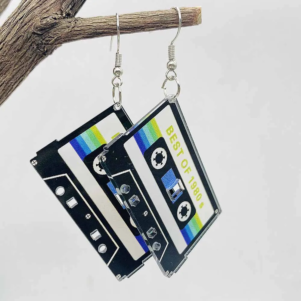 Vintage Magnetic Tape Acrylic Earrings Charms Fashion Jewelry Accessory for Women Friends Gifts Music Enthusiasts