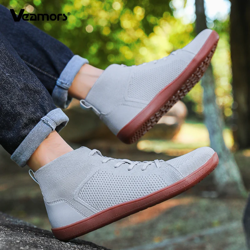 Men Knitted High Top Walking Shoes Breathable Comfortable Casual Sneakers Light Running Sports Shoes Non-slip Elastic Soft Sole