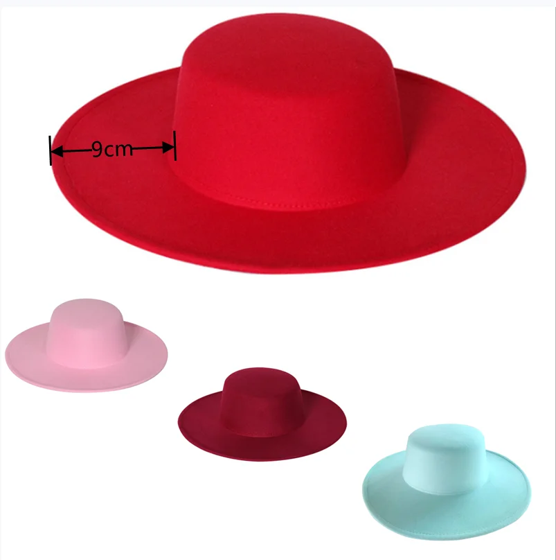 Fedora z szerokim rondem 9 cm Płaski cylinder z szerokim rondem Panamski damski męski kapelusz jazzowy Kapelusz kościelny Brytyjski damski kapelusz fedora męski