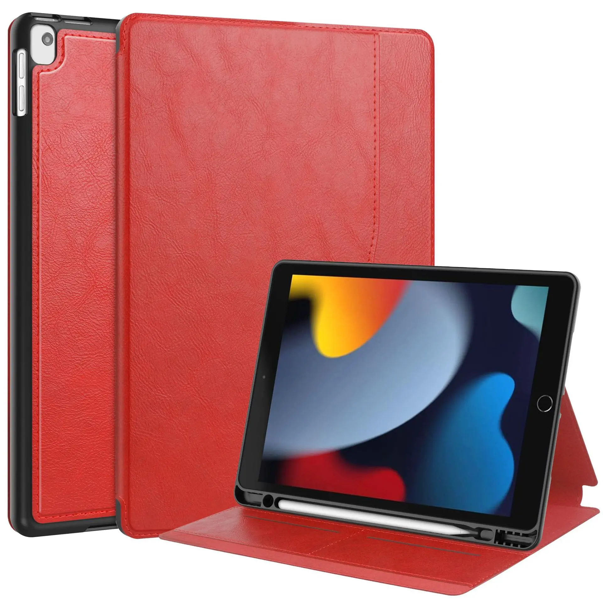 Ipad 10.2-Inch Solid Leather Case Tablet Protective Shell 10.5-Inch Screen oft Leather Protective Case Business Universal Red