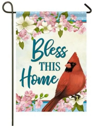 BLESS THIS HOME CARDINAL & DOGWOOD BLOSSOMS RED BIRD MINI GARDEN YARD FLAG NEW HHJ LLG